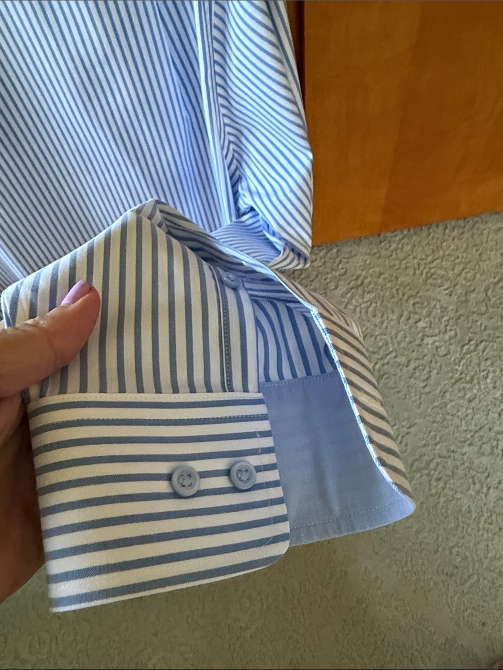 Paul Fredrick non-iron white and blue striped tailored fit - Picture 4 of 5